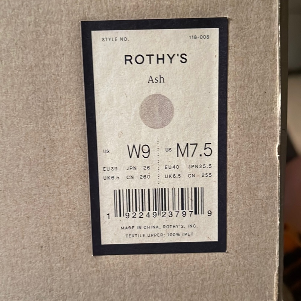 Rothy’s City Slip On Sneaker, Ash color, NWT, W9/M7.5